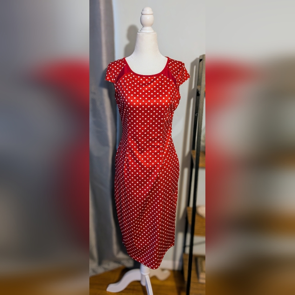 Red Polka Dot Sheath Dress — Size Medium (New Without Tags)